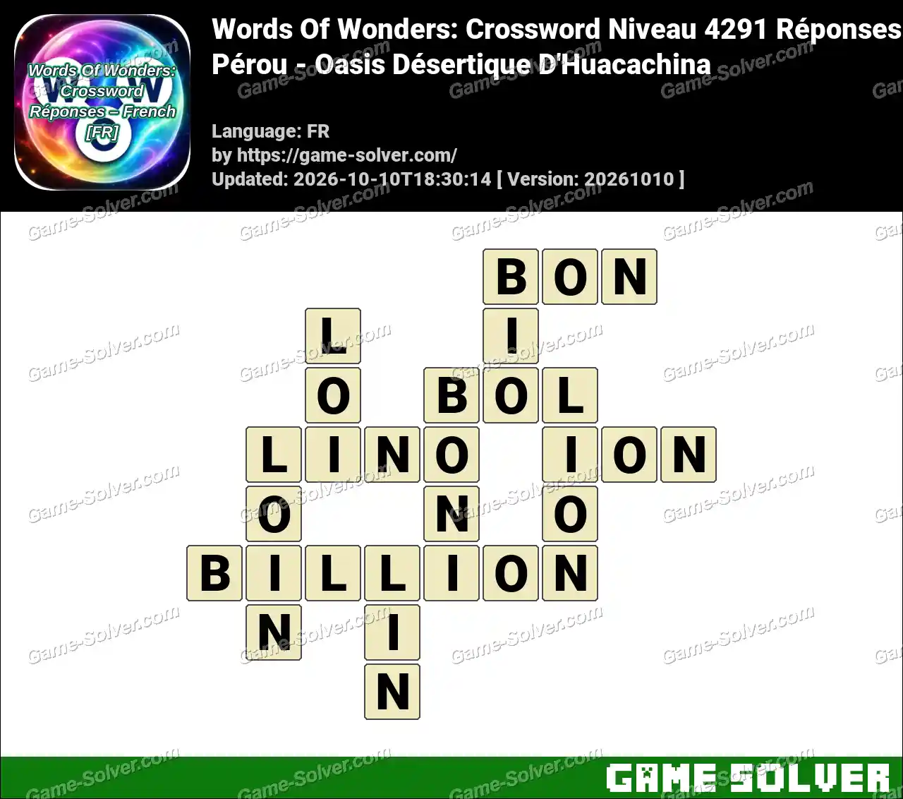 Words Of Wonders: Crossword Niveau 4291 Réponses – Pérou – Oasis Désertique D’Huacachina